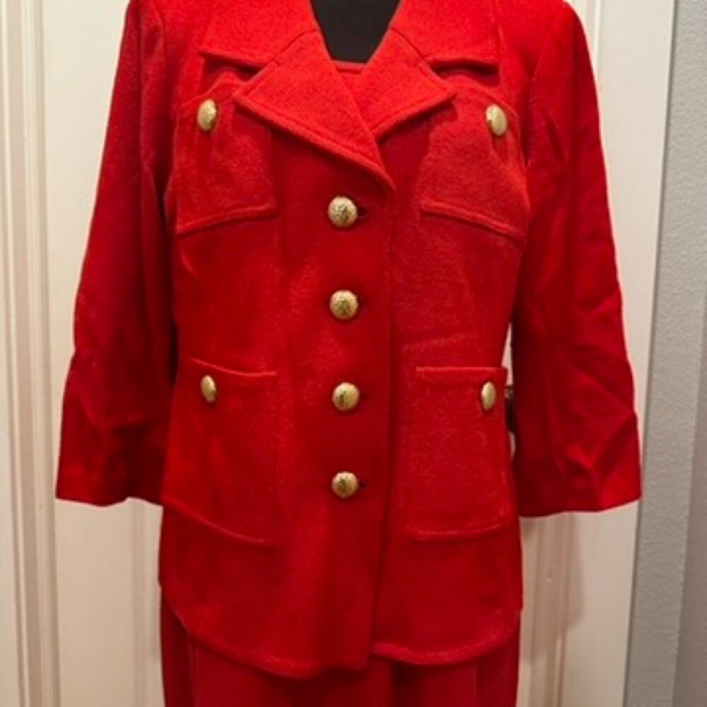 Red St. John Collection 2 Piece Set - Dress & Jacket (Size 14)